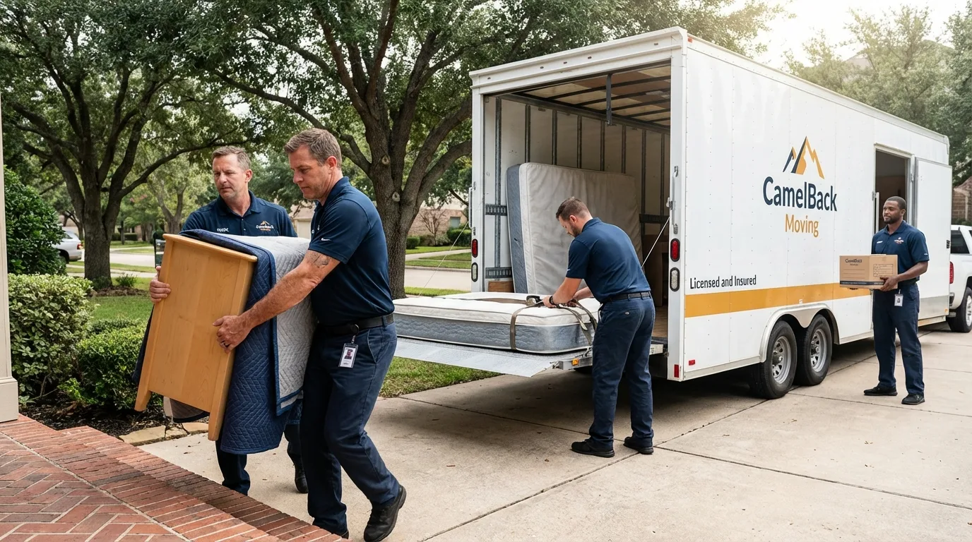 Crew loading residential truck for cross-state move from Canby, MN