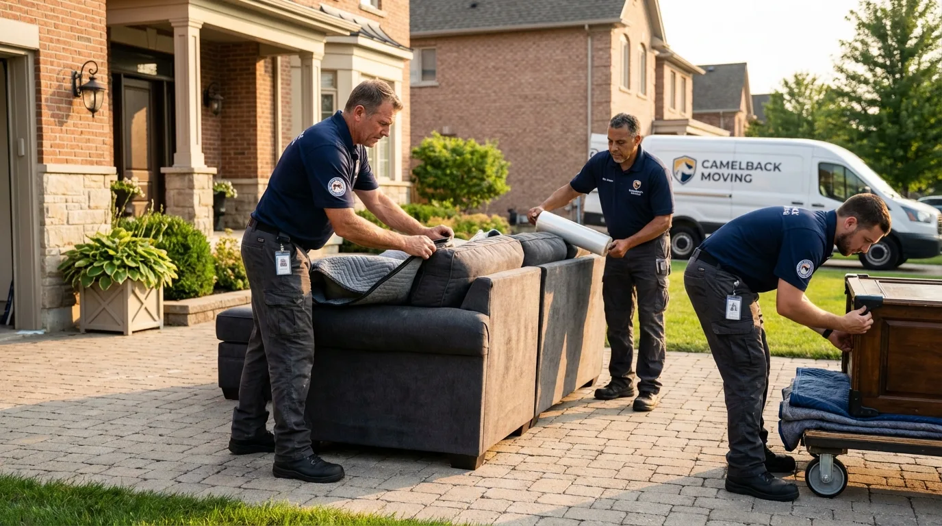 Large estate moving crew wrapping furniture in Canby, MN